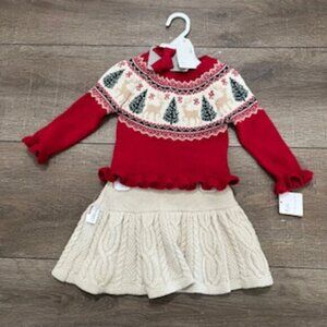 NEW Tahari Girls Size 18 Months Skirt Set Christmas Reindeer Sweater‎ NWT